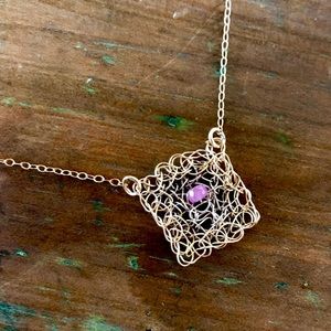Gold Wire Amethyst Artisan Necklace